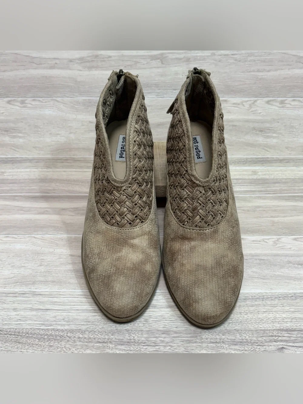 Not Rated Petra Woven Taupe Ankle Booties Size 9